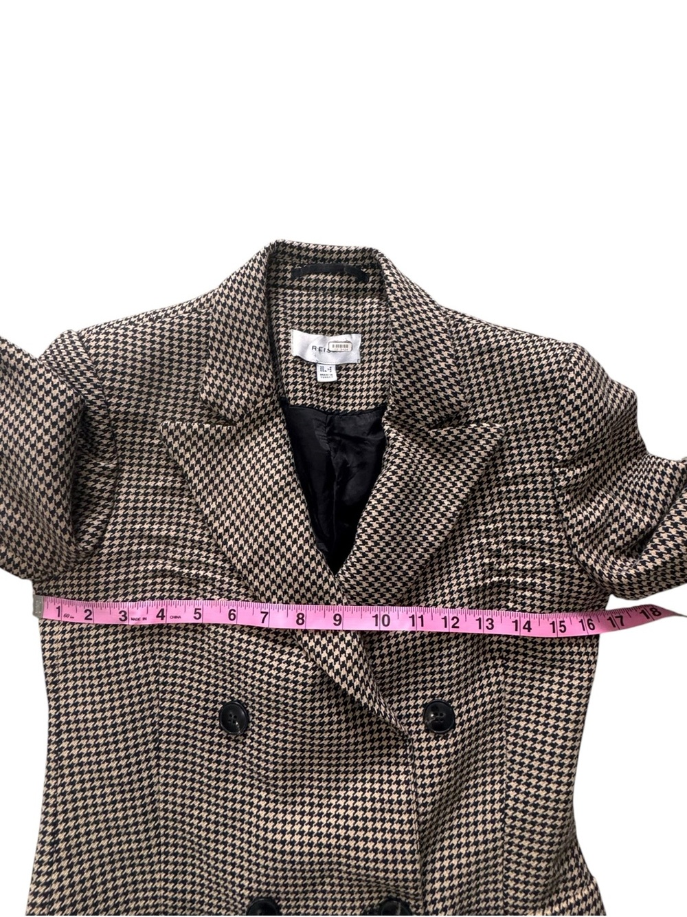 REISS Ella Double-Breasted Dogtooth Wool-Blend Puckered Shoulder Blazer Size 2 - Picture 9 of 11